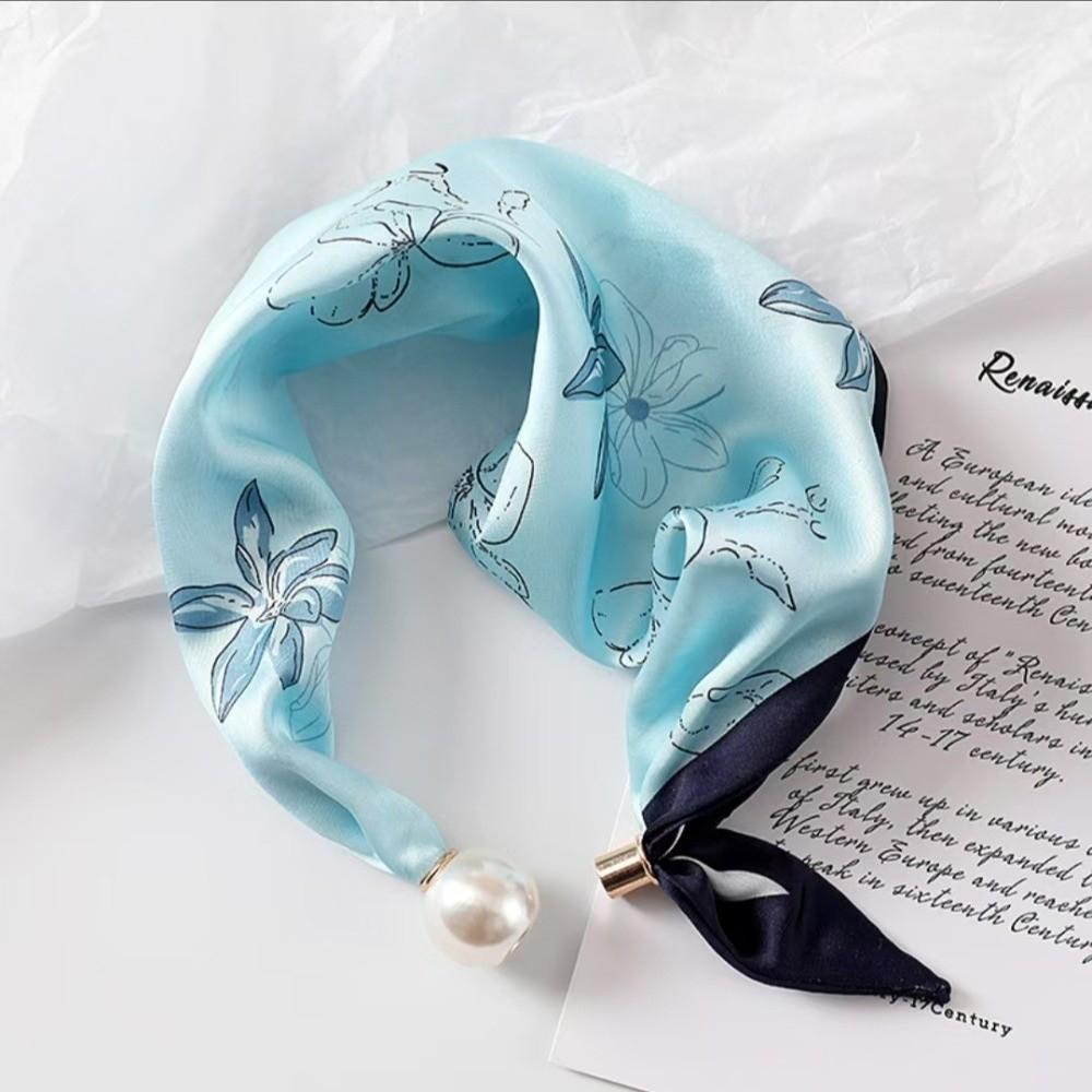 Printed Neck Scarf Pearl Buckle Magnetic Snap Scarf New Silk Scarf for Professional Accessories