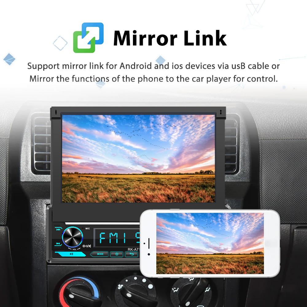 Reakosound 7-дюймовый HD беспроводной Android Auto CarPlay 1Din видео мультимедиа MP5-плеер выдвижной экран зеркальная связь автомобильный BT/FM/USB/AUX