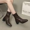 Корейские минималистичные ботильоны на толстом каблуке, осень-зима 2025, новые, с квадратным носком, задней молнией, высоким каблуком, женские ботильоны из мягкой кожи