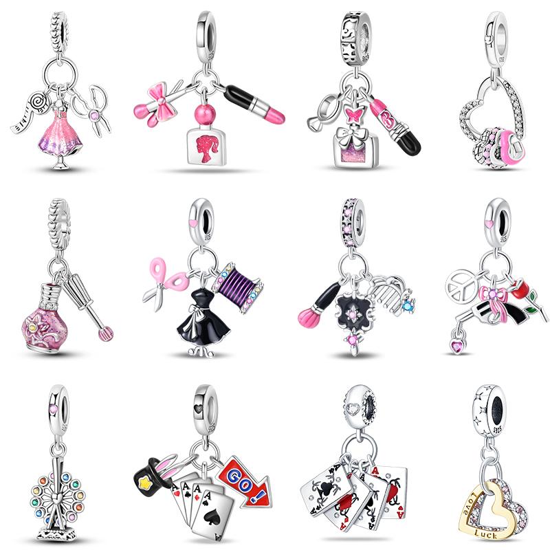 Новый медный Помада Туфли на высоком каблуке Тройка пик Шарм-бусина Шармы-бусины Совместимы с 3-миллиметровыми Аутентичными браслетами Ювелирные изделия на годовщину Подарок