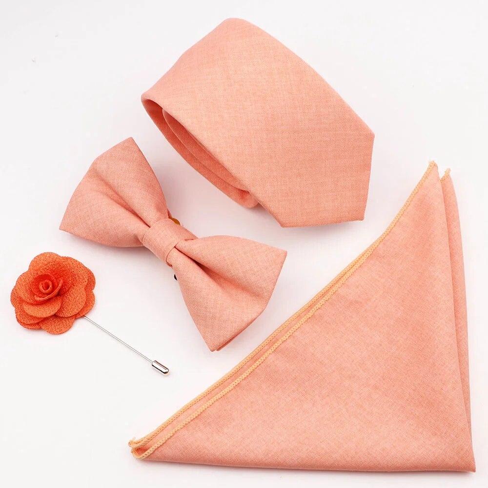 Комплект галстуков из 4 предметов, мужской, шалфейный зеленый, хлопковый галстук-бабочка, брошь-запонка, для костюма жениха, свадьба,