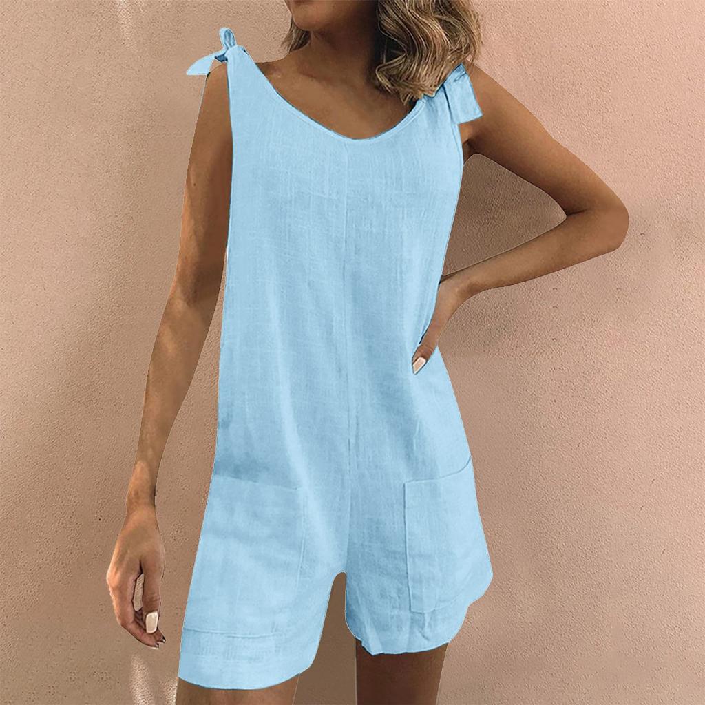 Women's Casual Loose Solid Color Overalls With Pockets And Sleeveless Jumpsuit Jumpsuit