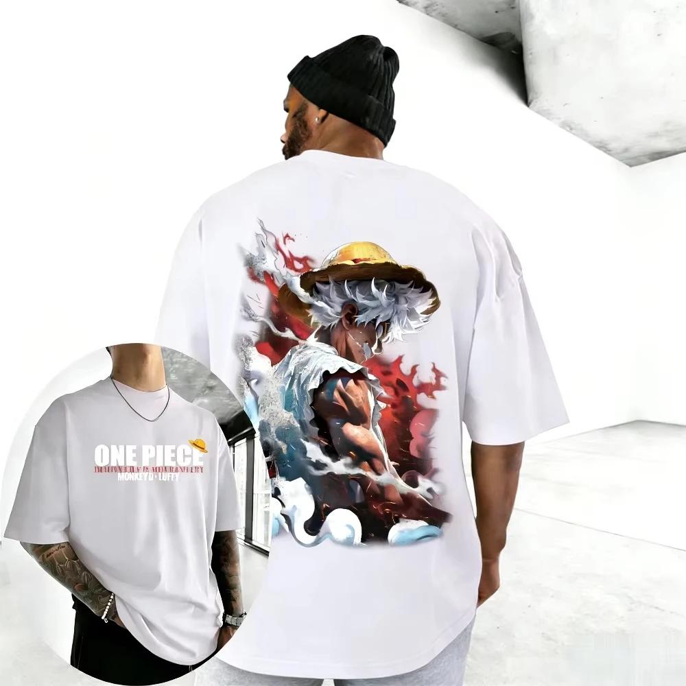 Unisex pure Cotton T-shirt One Piece Monkey D. Luffy 2026 Summer Harajuku Anime Printed Casual Parent Child Short Sleeve Tops