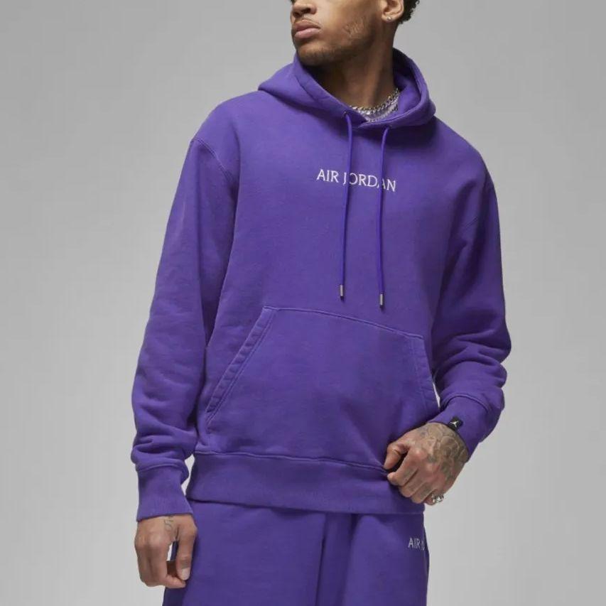 Jordan Solid Color Hooded Sweatshirt with Brand Logo and Drawstring Men Sweatshirt Dark-Purple DV6464-514