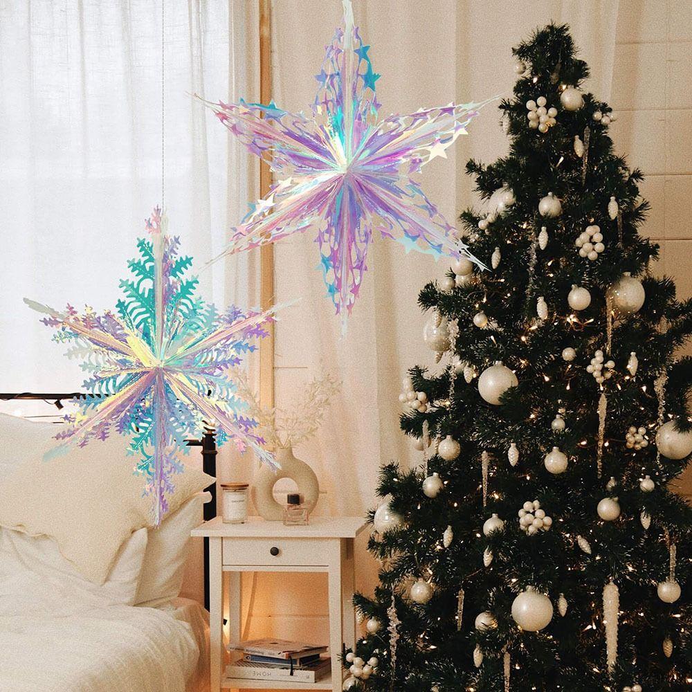 2PCS Large Foil Ceiling Garlands Decorative Honeycomb Snowflake Iridescent Snowflake  Party