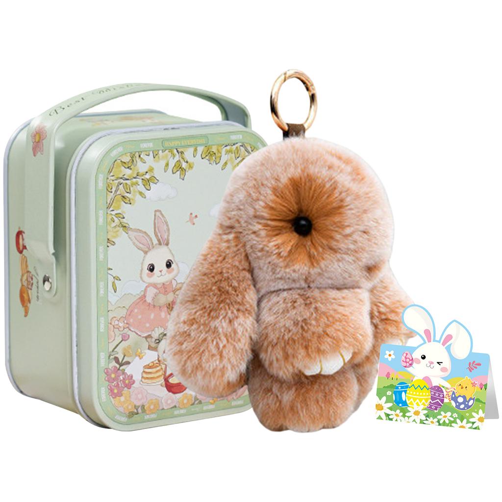 Bunny Lucky Keychains with Tin Box & Best Wishes Card Bunny Cute Plush Keychain for Bags Backpacks Rabbit Charm Easter Gifts