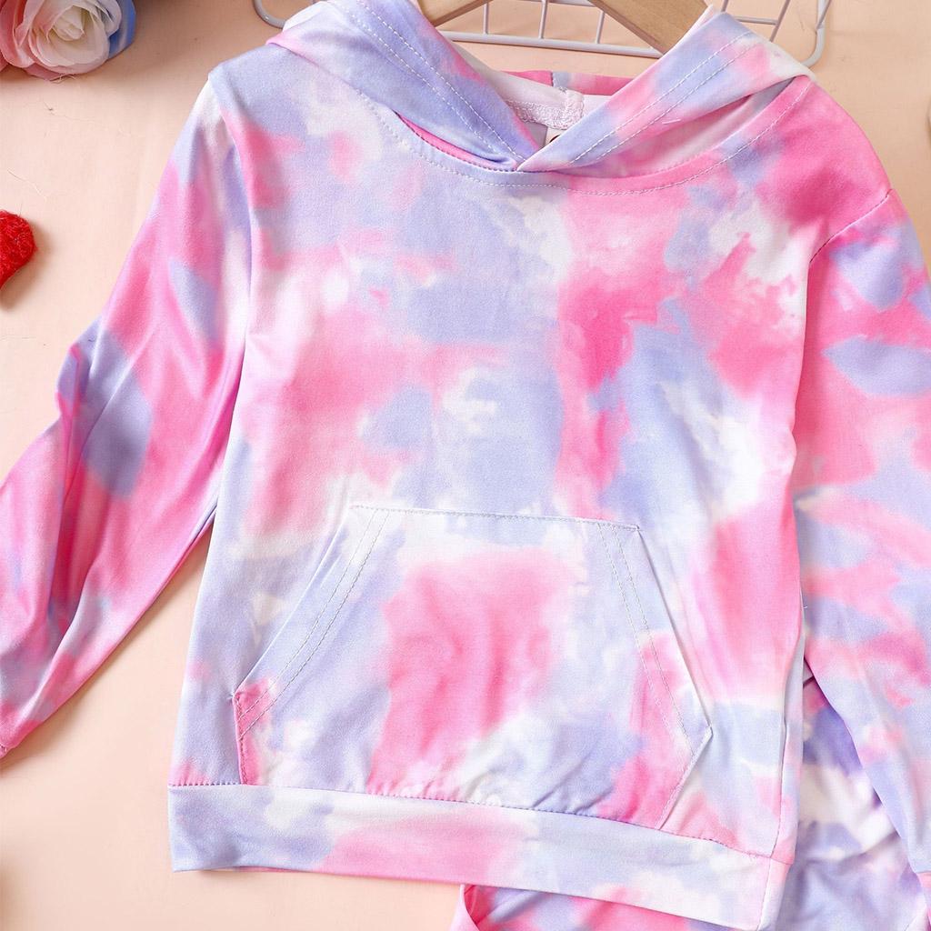 2pcs/Set Tie Dye Hoodie Short Sweatshirt Top + Jogger Pants Set Fashion Girls Outdoor Clothes Party Gift