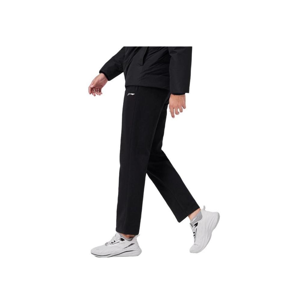 Li Ning Table Tennis Series Comfortable Casual Simple Straight Leg Fleece Thick Knitted Sports Pants Unisex Bottoms Black AKLUDM93-1