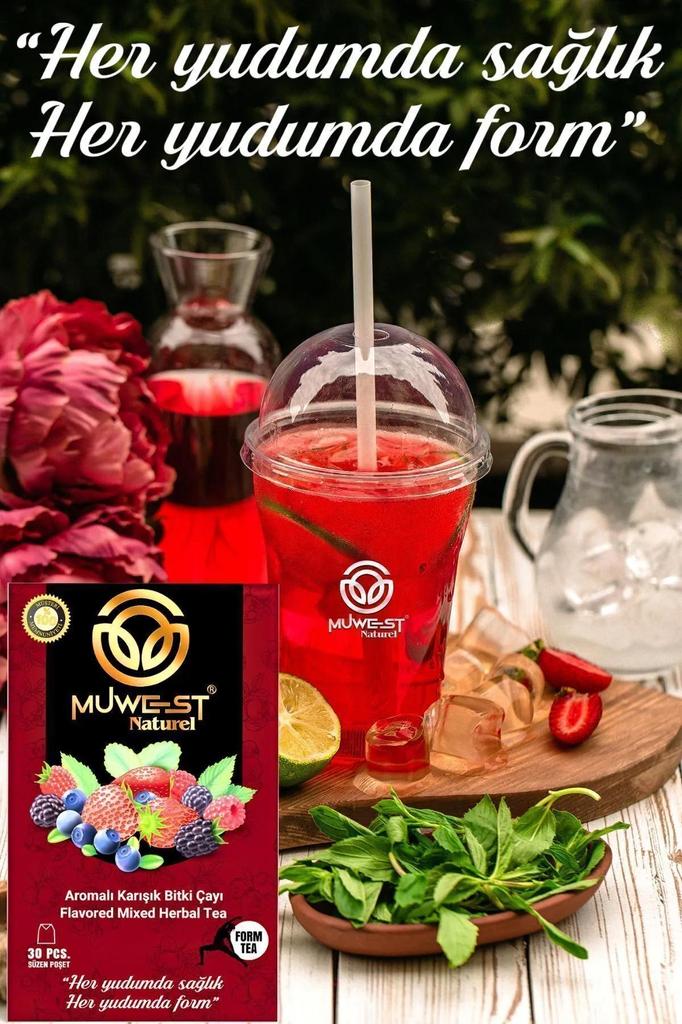 Muwest Natural Detox Herbal Tea - Mixed Berry Flavor, 30 Bags for a Healthy and Fit Lifestyle