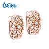 LSOOYH серьги-клипсы цвета розового золота, модные серьги с цветком розы для женщин, серьги-кольца с кубическим цирконием, ювелирные изделия