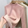 Women's Autumn and Winter Half-high Neck Knitted Thickening Bottom Warm Inner Wooden Ear Edge Tops