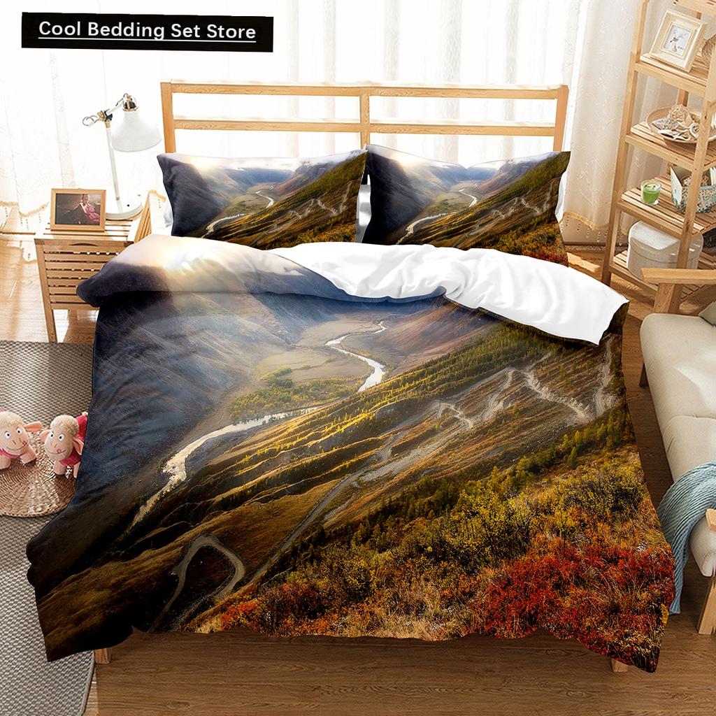 Altai Mountains King Queen Duvet Cover Natural Landscape Bedding Set Forest Lake Scenery Quilt Cover Polyester Comforter Cover