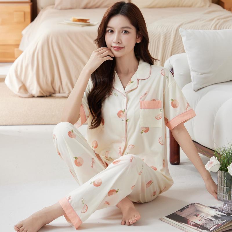 Guofeng high-end middle-aged mother generation imitation cotton pajamas floral design short sleeves trousers loose large size set