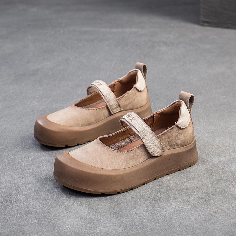 Johnature Повседневная обувь на толстой подошве с круглым носком из натуральной кожи, удобная женская обувь на плоской платформе