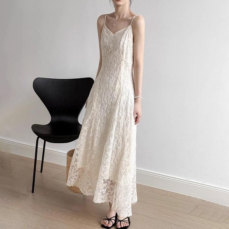 Платье-майка Летнее Кружевное Сексуальное Вышивка Мятая Цветочная Облегающее Пеплум Отпуск Морской Пляжные Платья