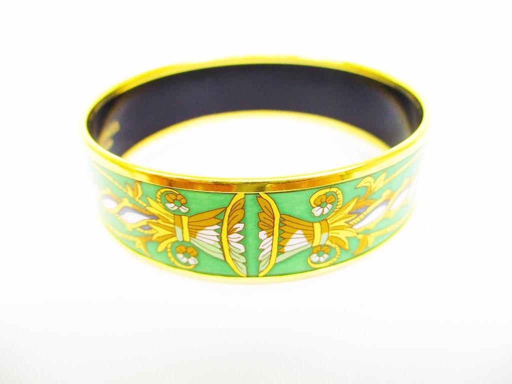 Authentic HERMES Enamel Bangle Bracelet Green Multicolor Emaiyu GM #6652 Refurbished