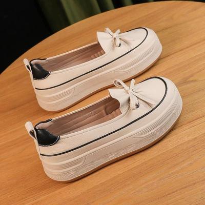 Мода 2024 Весна и осень Новые модные туфли с круглым носком и бантом из кожи с цветным блоком на толстой подошве для женщин