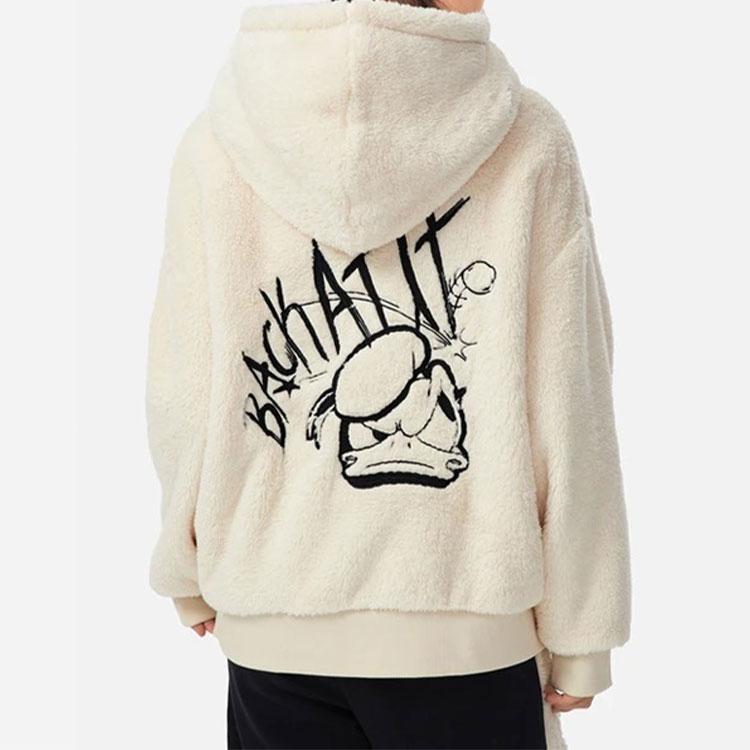 Li-Ning X Disney Co-Branded Sports Lifestyle Series Cartoon Embroidery Fleece Loose Hoodie With Plush Lining Women Tops Swan-White AWDR684-1