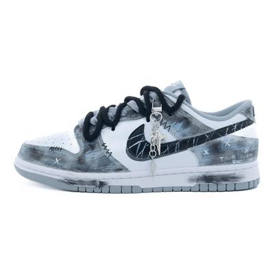 Кроссовки Dunk Натуральная Кожа Граффити Устойчивые к истиранию Нескользящие Низкие Кеды для скейтбординга Унисекс Серый Черный HF5441-105(Команда826-)