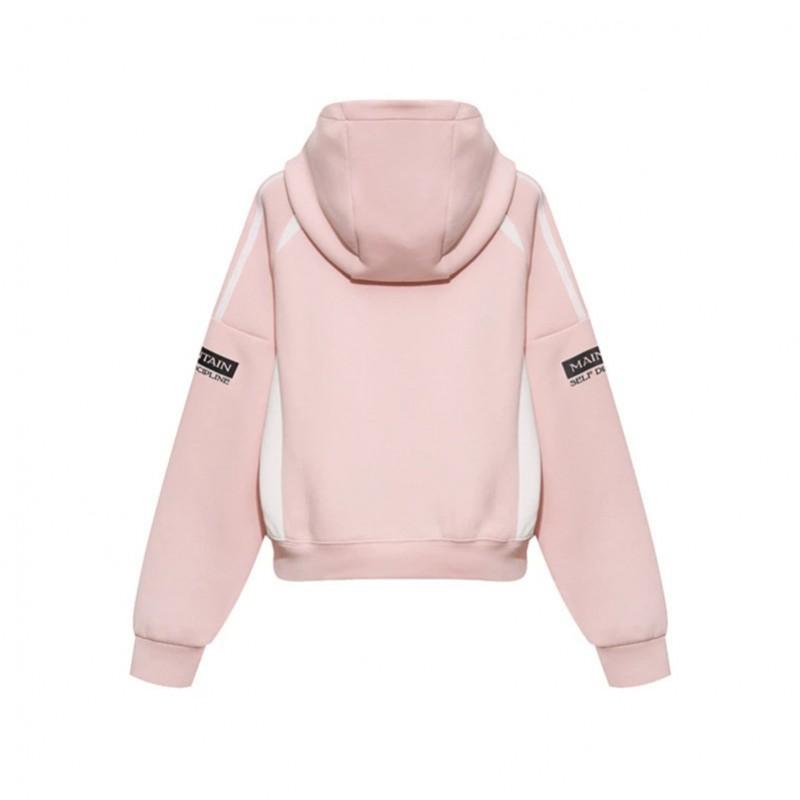 Womens Vintage Letter Print Hoodie Color Block Slim Fit Short Sweatshirt Streetwear