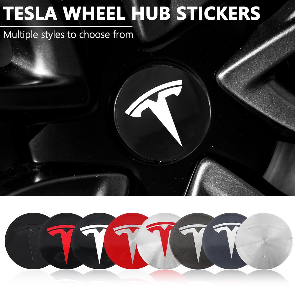 AKW1 4pcs 56mm Car Wheel Center Hub Stickers Cap Emblem Cover For Tesla Model 3 Model S Model X Y Juniper Roadster Wye Accessories