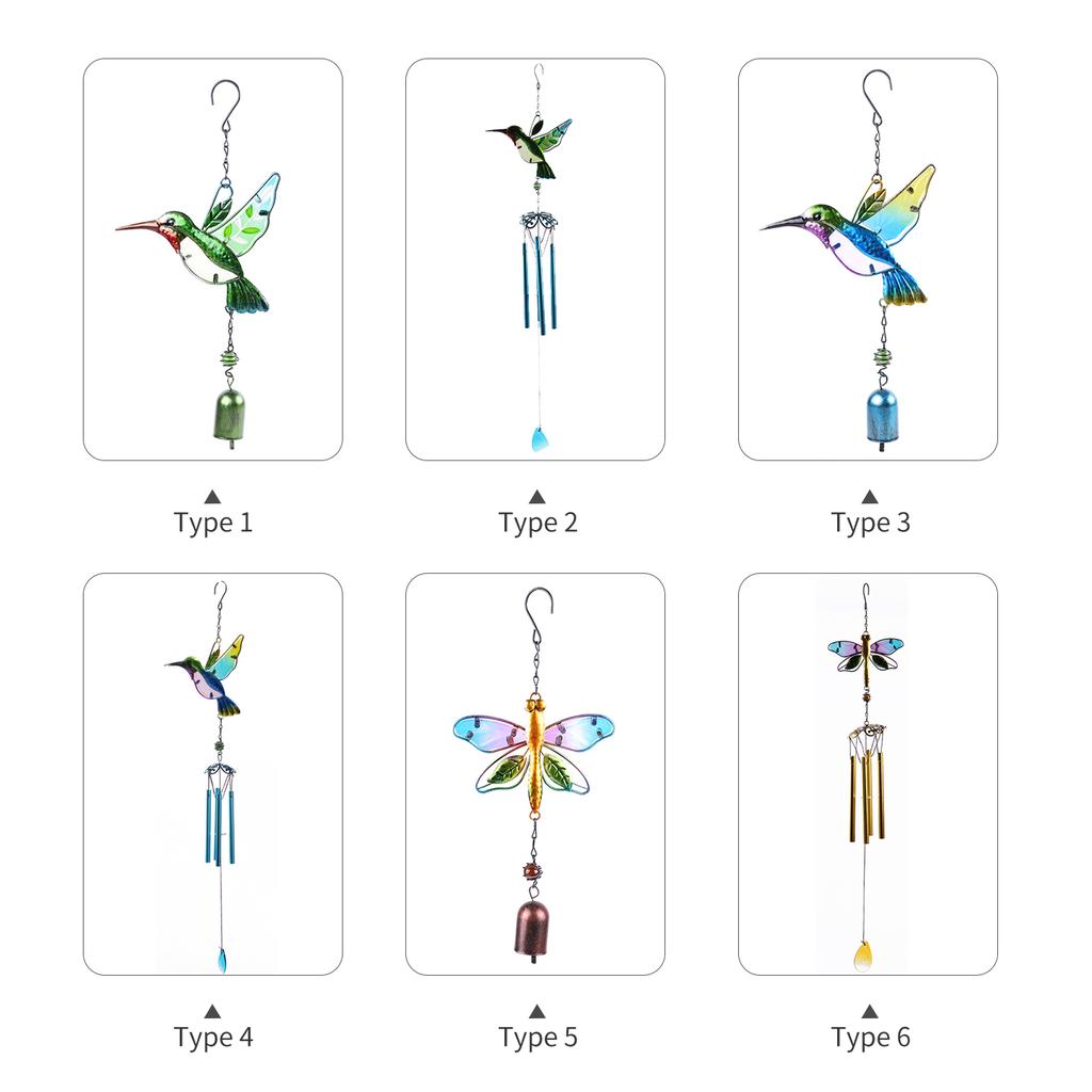 Glass Wind Chime Bird Dragonfly Shaped Hanging Ornament Multi-Tube Wind Chimes Thanksgiving Day Home Outdoor Garden Balcony Backyard Church Festival