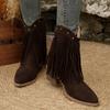 Мода Новый Стиль Роскошный Женский Дизайнерский Бренд Кисточка Западные Бродячие Сапоги Женские Сапоги-Казаки До Середины Икры с Острым Носком Металлическая Отделка Ботильоны