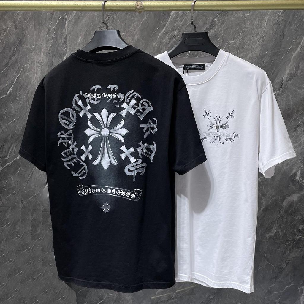 8931 CHROME HEARTS Лето 2026 Новая Высококачественная Хлопковая Круглый Вырез Свободная Большого Размера Мужская и Женская Футболка Футболка для Пары