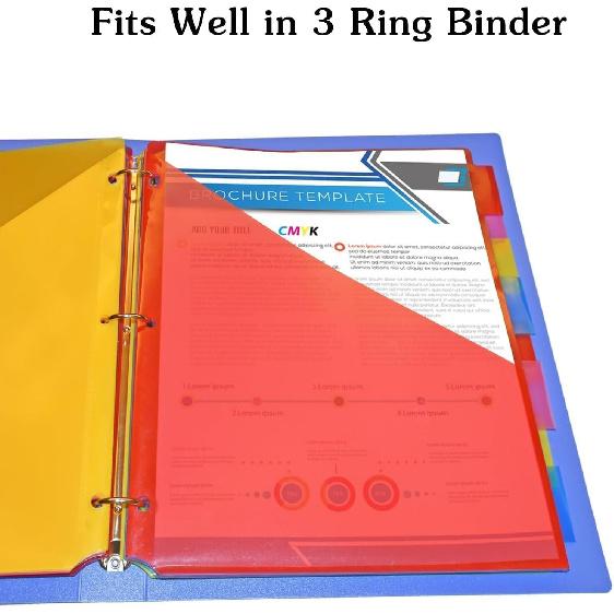 Binder Dividers with Pockets,Plastic 6 Tab 2 Set,Dividers with Angled Cut Pocket, Multi-Colored Tabs for 3-Ring Binder, A4 Letter Size, Durable