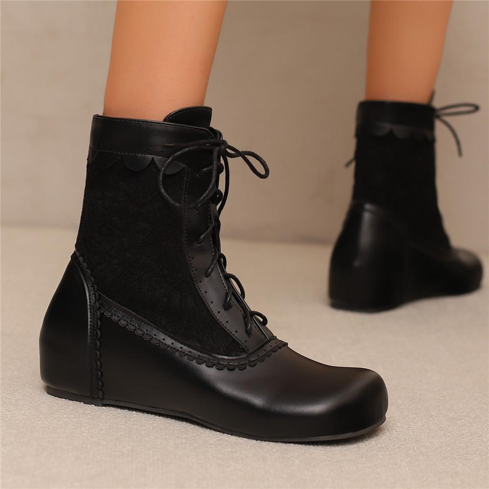Модный дизайн женские ботильоны на щиколотке с круглым носком, внутренняя высота, шнуровка, большой размер 48 49 50, модные ботильоны для свиданий, весна-осень, новинка