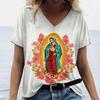 Летняя футболка с 3D-принтом Девы Марии, женская уличная одежда, повседневные футболки, топы Y2k, женские футболки с V-образным вырезом в стиле Харадзюку, одежда оверсайз
