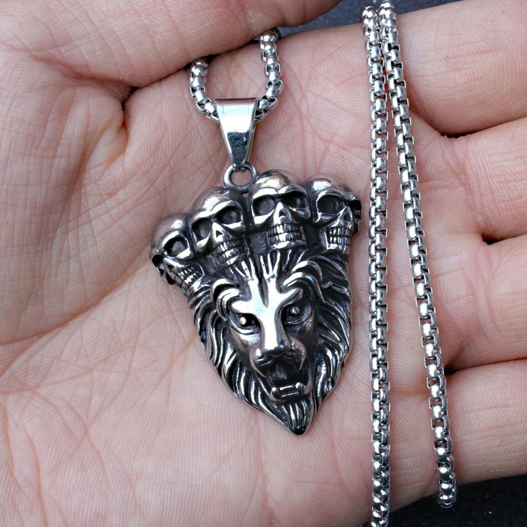 New European and American Retro Jewelry Titanium Steel Lion Head Pendant Necklace