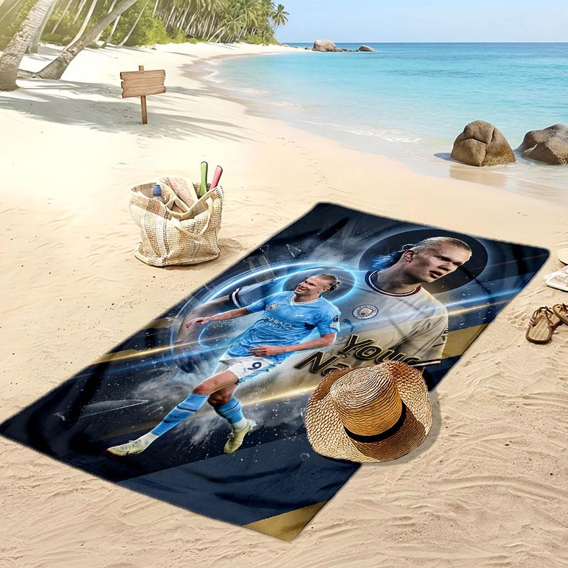 Erling Haaland Personalized Printed Beach Towel Soccer Logo Support Custom Name Text Absorbent Towel For Sport Travel Special Gift