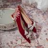 Wedding Shoes Women's Flat-bottomed Rhinestone Show Clothes Wedding Dress Two Wear 2025 New Bridal Shoes Red Maternity Shoes