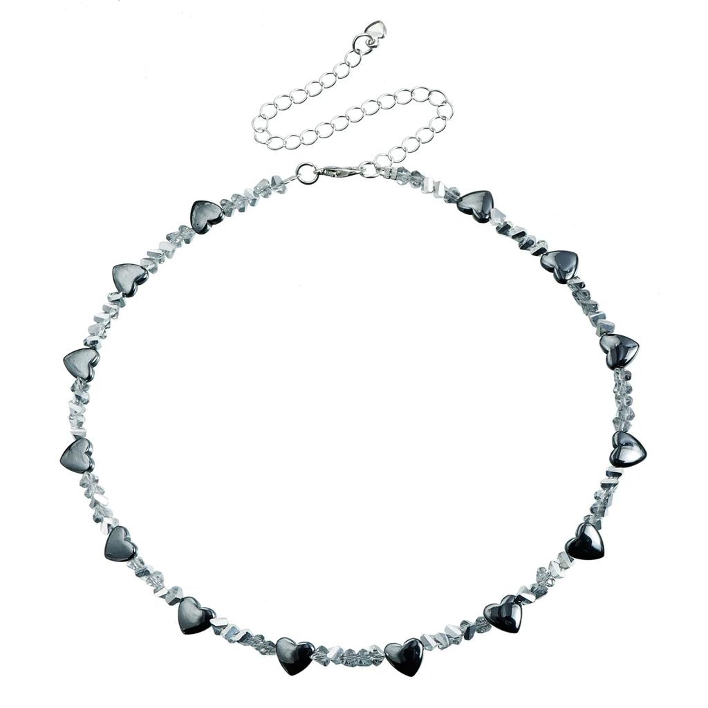 Ожерелье-чокер Сердце, вдохновленное роскошью, из черного обсидиана, стеклянных кристаллов и сплава, женское, элегантное, для наслаивания, для свидания