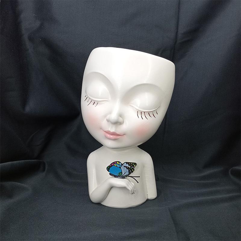 Горшок для цветов в виде лица девочки-бабочки, кашпо для суккулентов с дренажным отверстием, милые горшки для цветов в виде женского лица, смоляные настольные украшения