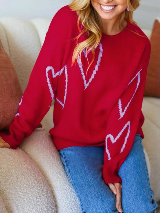 2025 Autumn European & American Celebrity Valentine's Peach Heart Color Block Sweater