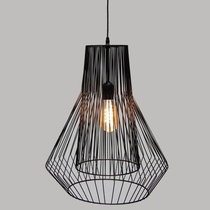 Black Pendant Light "Zania" In Wired Metal Height 52 Cm Atmosphera