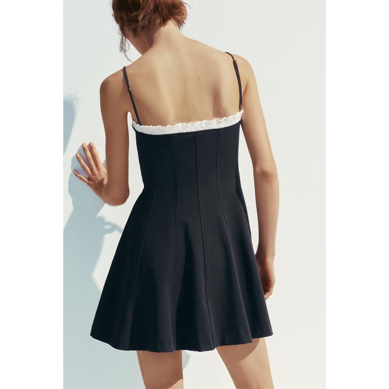 Spring and Summer New Women's Clothing Ins Style Straight Collar Sleeveless Bows Laminated Sling Dress 3152394