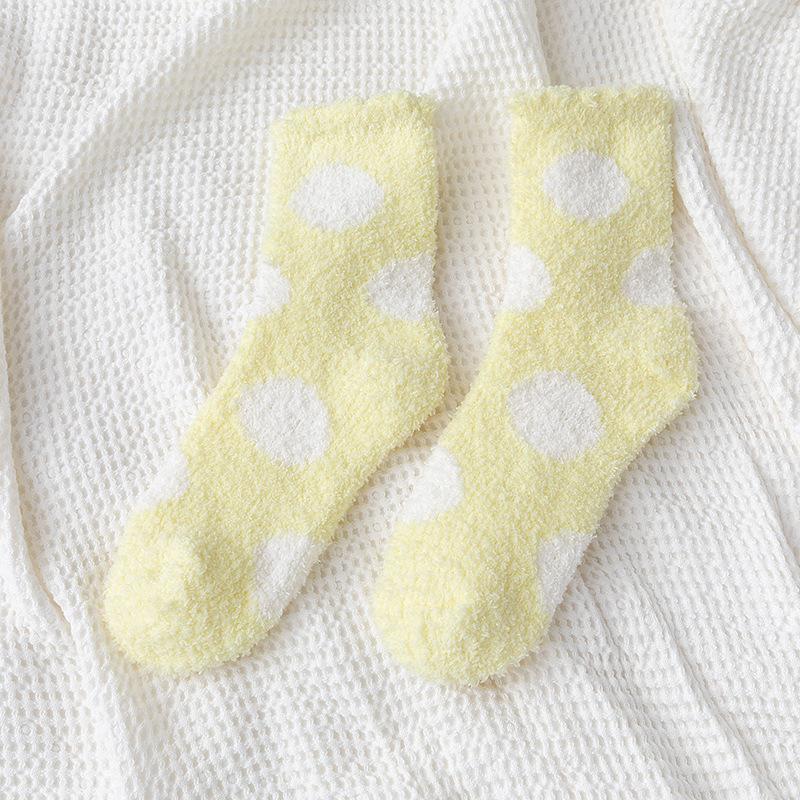 Socks Women Cute Solid Soft Fluffy Dot Socks White Black Coral Velvet Winter Warm Home Indoor Floor Terry Towel Fuzzy Sock Sox