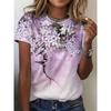 Summer Round Neck 3D Flower Print Top Fashionable Casual Short Sleeved Women's T-shirts