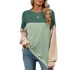 Spring and Autumn Women's Plus Size Blouse Long Round Neck Clashing Colour Medium Long Sleeve Top