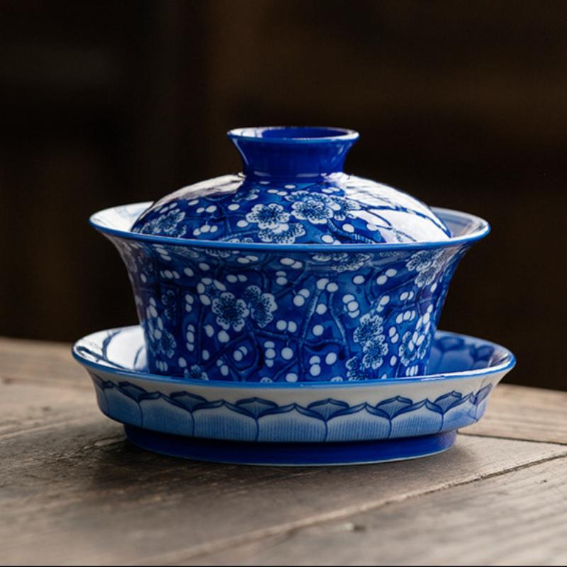 Фарфоровый Гайвань Сине-белый Слива Чайный Сосуд Цветок Саньцай Китайская Пиала для Кунг-фу с Ситечком Чайная Чаша Бытовая Кухонная Посуда для Чая