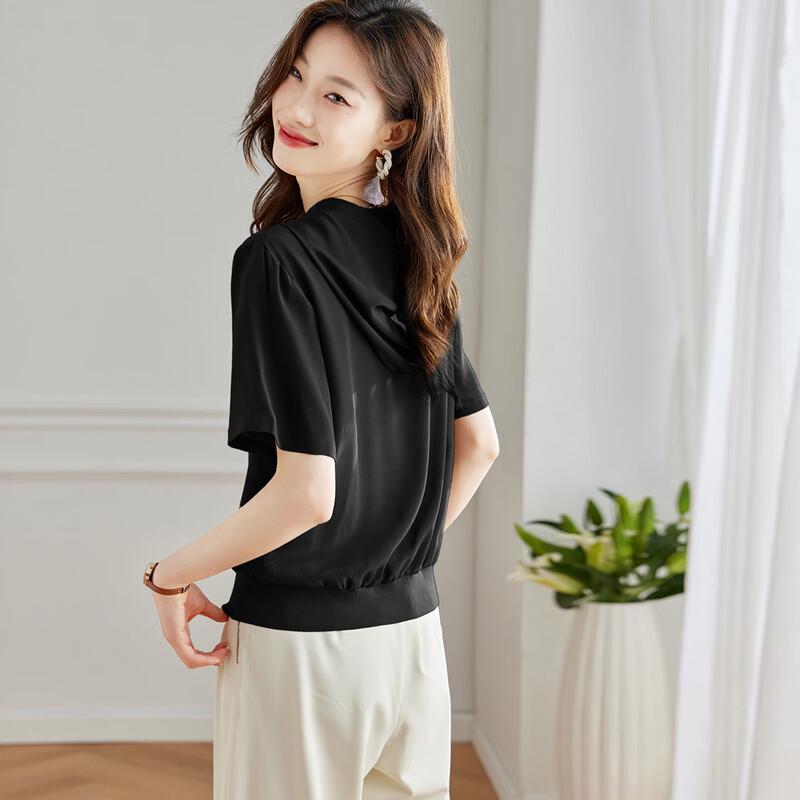 Женская футболка Srcr с капюшоном, коротким рукавом, из 100% шелка-крепа де шин