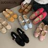 Fashion SUOJIALUN 2025 New Brand Women Flat Shoes Fashion Round Toe Ladies Elegant Ladies Mary Jane Shoes Soft Flat Heel Dress Boat Shoe