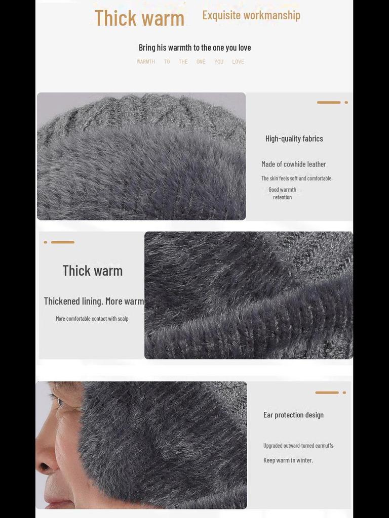 Men's Winter Wool Hat with Ear Protection - Warm, Thick, and Ideal for Middle-Aged and Elderly Dads and Grandpas.