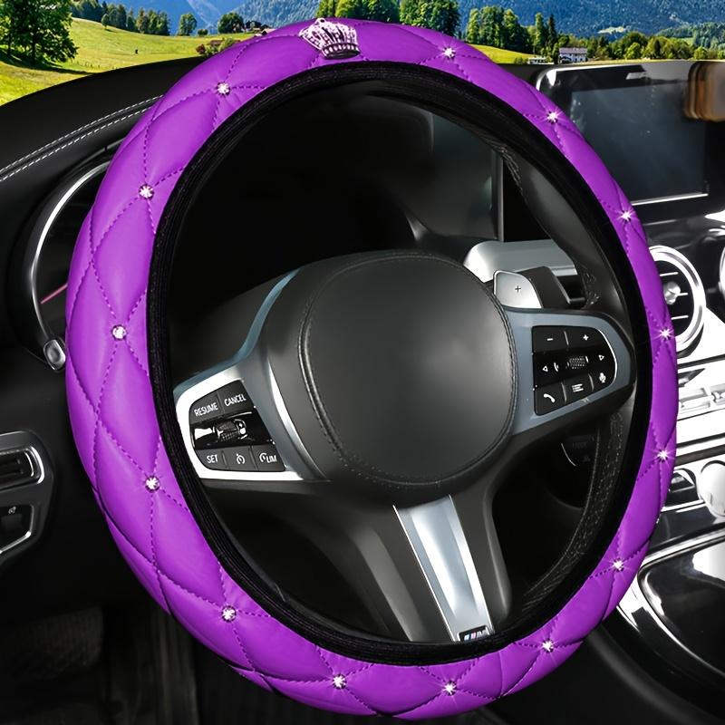 Блестящая кожаная оплетка на руль с бриллиантовой инкрустацией для женщин - Мягкая, удобная, без внутреннего кольца, подходит, черная с акцентами из стразов