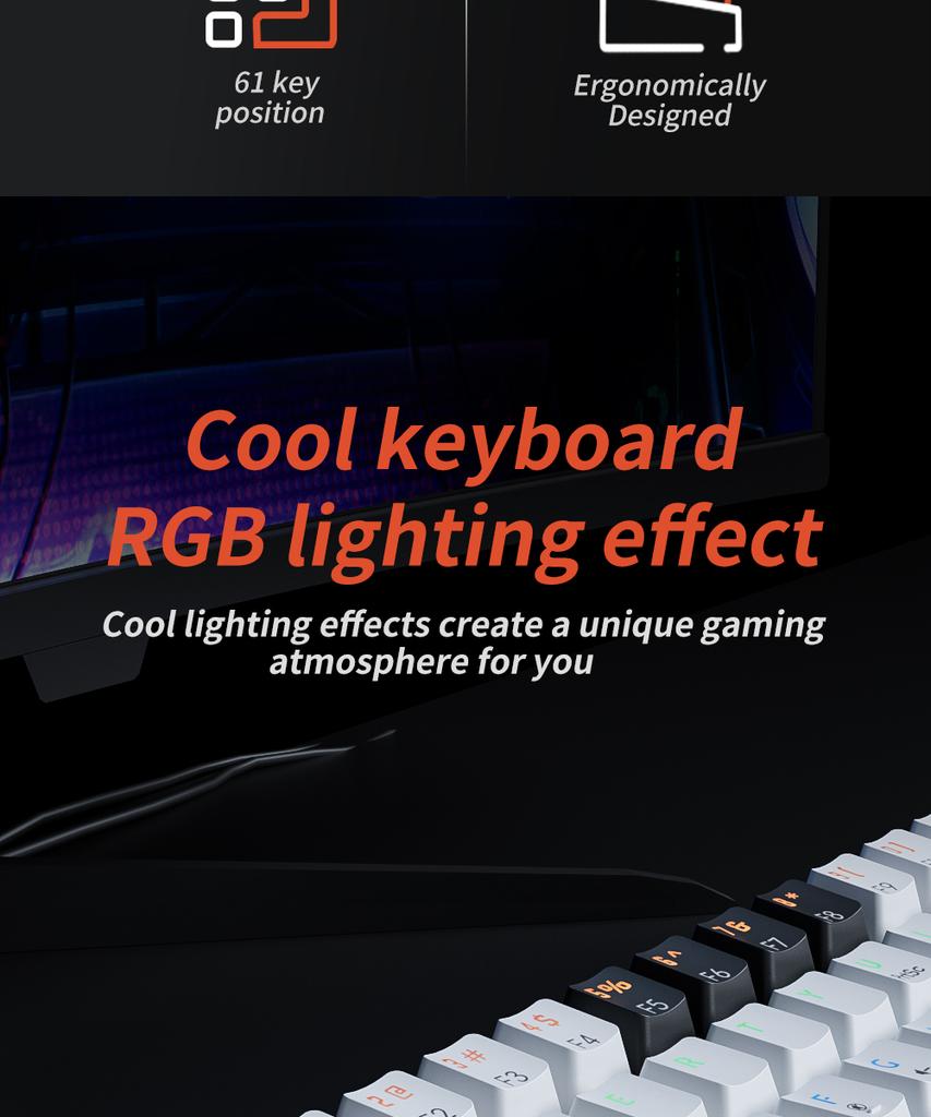 Механическая клавиатура MK61 USB Gaming с красным переключателем и RGB-подсветкой, с возможностью горячей замены, 61 клавиша, проводная, съемный кабель