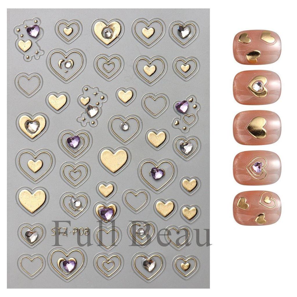 Металлические золотые серебряные наклейки для ногтей сердечки звезды нейл-арт наклейки слайдеры маникюрный декор