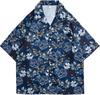 Узор подсолнуха Открытый Стильный и Отложной воротник Цветочный Короткий Американский Кэжуал Короткий Королевский Темно-синий Темно-синий Рубашка, Освежающий, Рубашка, Узор,